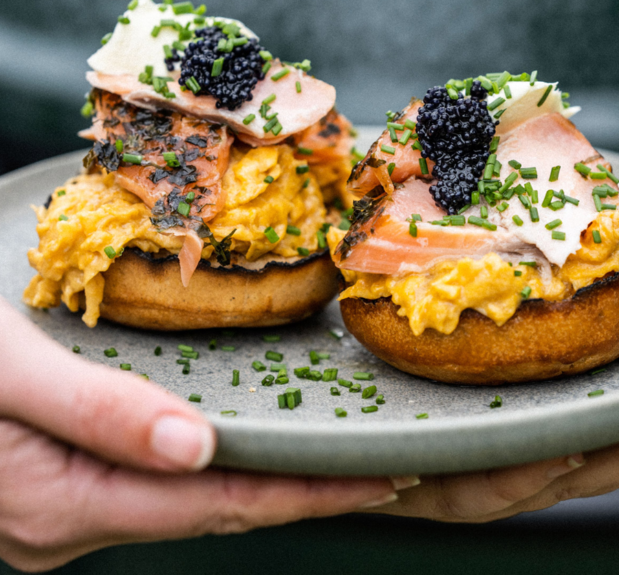 Smoked salmon crumpets