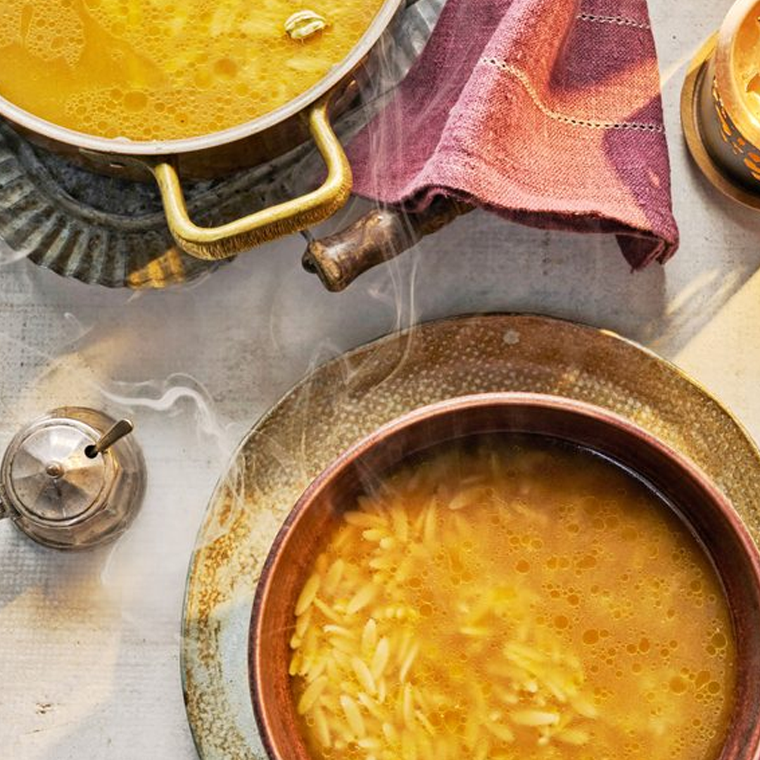 Shorbet lesan asfour (orzo pasta soup)